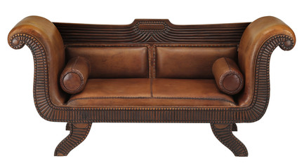 Leather brown sofa with clipping path