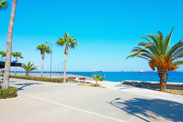 Sea embankment in the Limassol city in Cyprus. Popular tourist european destination