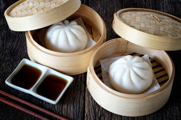 Dim Sum in bamboo basket.