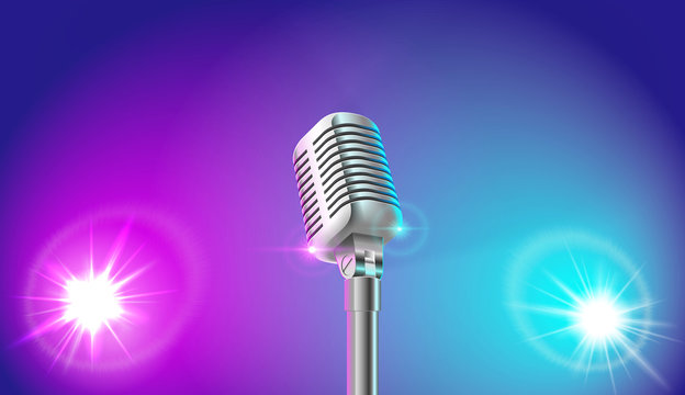 Microphone in the light of two spotlights