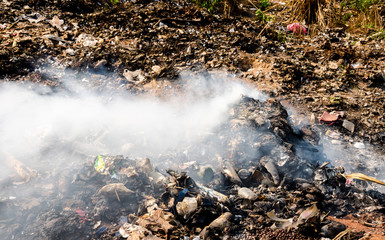Fire in waste landfill in Thailand