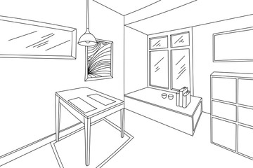 House interior wireframe scene vector hand drawing on a white backgrounds
