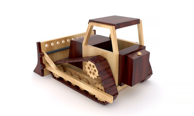3d rendering wooden toy cars from two varieties of wood vintage models on a white isolated background