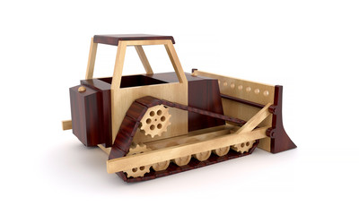 3d rendering wooden toy cars from two varieties of wood vintage models on a white isolated background