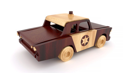 3d rendering wooden toy cars from two varieties of wood vintage models on a white isolated background