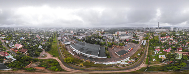 aerial panorama view of city industrial area. thermal power station top view
