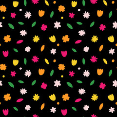 Fototapeta na wymiar Hand drawn abstract seamless pattern. Autumn leaves background