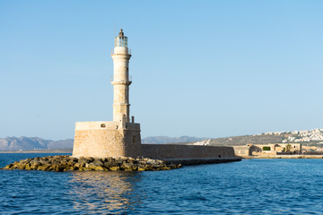 Fototapeta na wymiar Lighthouse in the port of Chania in Crete