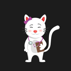 cute white smiling female doctor cat character vector illustration