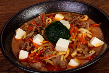 Japanese soup with tofu and beef