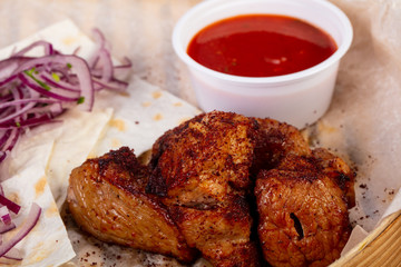 Shashlik with sauce