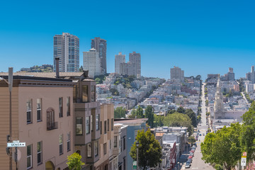 San Francisco, typical street in Russian Hill, with colorful houses
