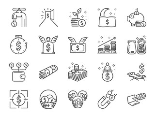 Passive income line icon set. Included the icons as Financial freedom, expenses, fee, investing and more
