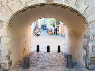 Riga. The view of the Swedish gate in the old city