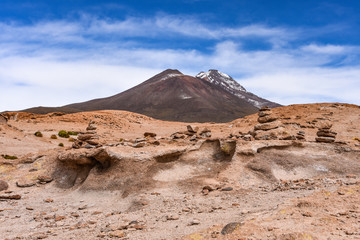 Fototapeta na wymiar Lava rock formations of the Mirador Volcan Ollague, in the Nor Lipez Province, Uyuni, Bolivia