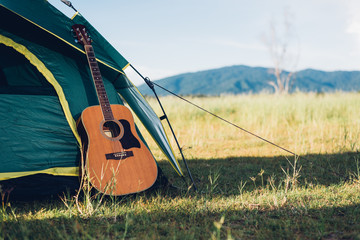 Camping tent and have guitar