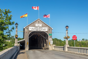 Entrance to the longest covered bridge of the World in Hartland - Canada
