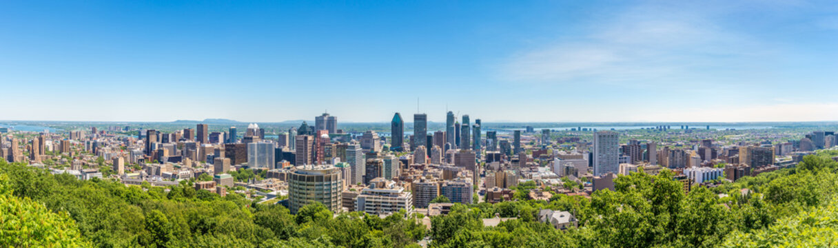 Panoramic skyline view from Mount Royal hill at the Montreal city in Canada