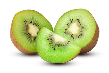 Half of ripe green kiwi isolated on white background. with clipping path