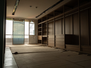 Interior of a house under construction. Renovation of closets room.