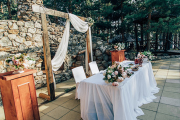 Wedding table decorations in a restaurant