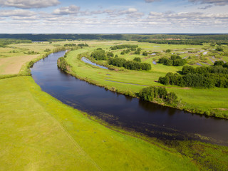 Fototapeta na wymiar Panoramic view of gulf meadows in the floodplain of the Oka River