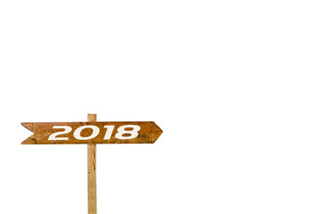 Sign banner 2018 Isolated White Background  Wooden sign isolated on white.
