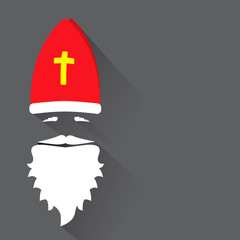 Flat Design Vector Saint Nicholas on gray background. Greeting Card. Flat design vector illustration.