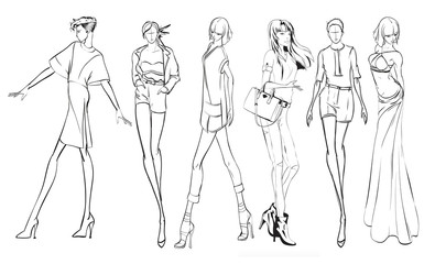 Stylish fashion models. Pretty young girls. Fashion girls SketchPrint