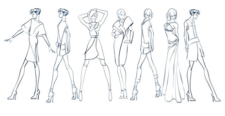 Stylish fashion models. Pretty young girls. Fashion girls Sketch