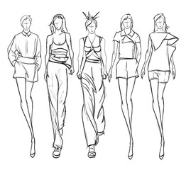 Stylish fashion models. Pretty young girls. Fashion girls Sketch Print
