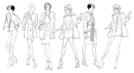 Stylish fashion models. Pretty young girls. Fashion girls Sketch