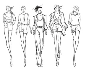 Stylish fashion models. Pretty young girls. Fashion girls Sketch Print
