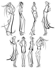 Stylish fashion models. Pretty young girls. Fashion girls Sketch
