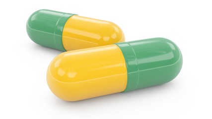 3D rendering Capsule pills isolated on white