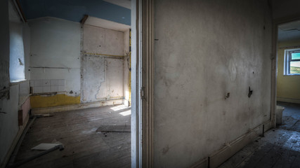 Old ruined abandoned house with a haunting atmosphere