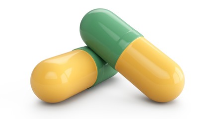 3D rendering Capsule pills isolated on white