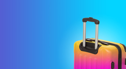Colorful horizontal banner with suitcase and copyspace. Travelling concept.