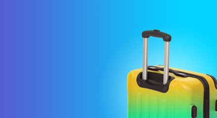 Colorful horizontal banner with suitcase and copyspace. Travelling concept.