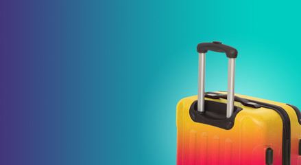 Colorful horizontal banner with suitcase and copyspace. Travelling concept.