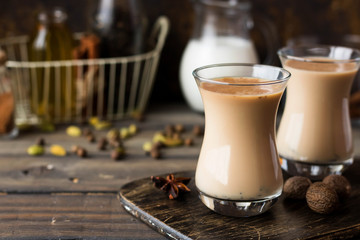 Traditional Indian masala tea. Spicy tea with aromatic spices and milk.