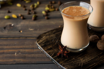 Traditional Indian masala tea. Spicy tea with aromatic spices and milk.