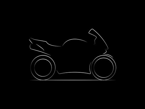 Motorcycle line drawing silhouette on black dark background