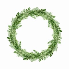 Watercolor illustration. Christmas greem fir tree wreath © Gribanessa