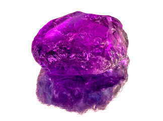 Amethyst stone with reflection on white background