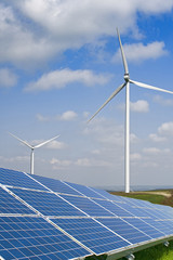 solar panels and wind turbine