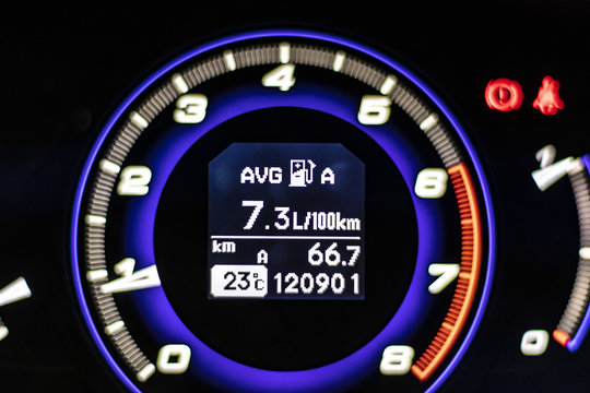 Black and blue car cockpit with many information