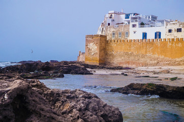 The fortress walls surround the old medina of Essaouira, Morocco
