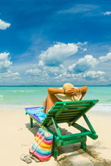 Fototapeta na wymiar Woman on tropical travel summer holidays
