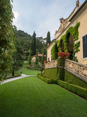 Balbianello, Italy - August, 2018: Beautiful garden and Villa del Balbianello at Como Lake, Italy